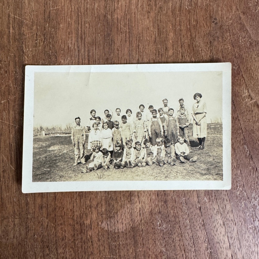 Antique Vintage Group One Room School House Class & Teacher Snapshot Photo